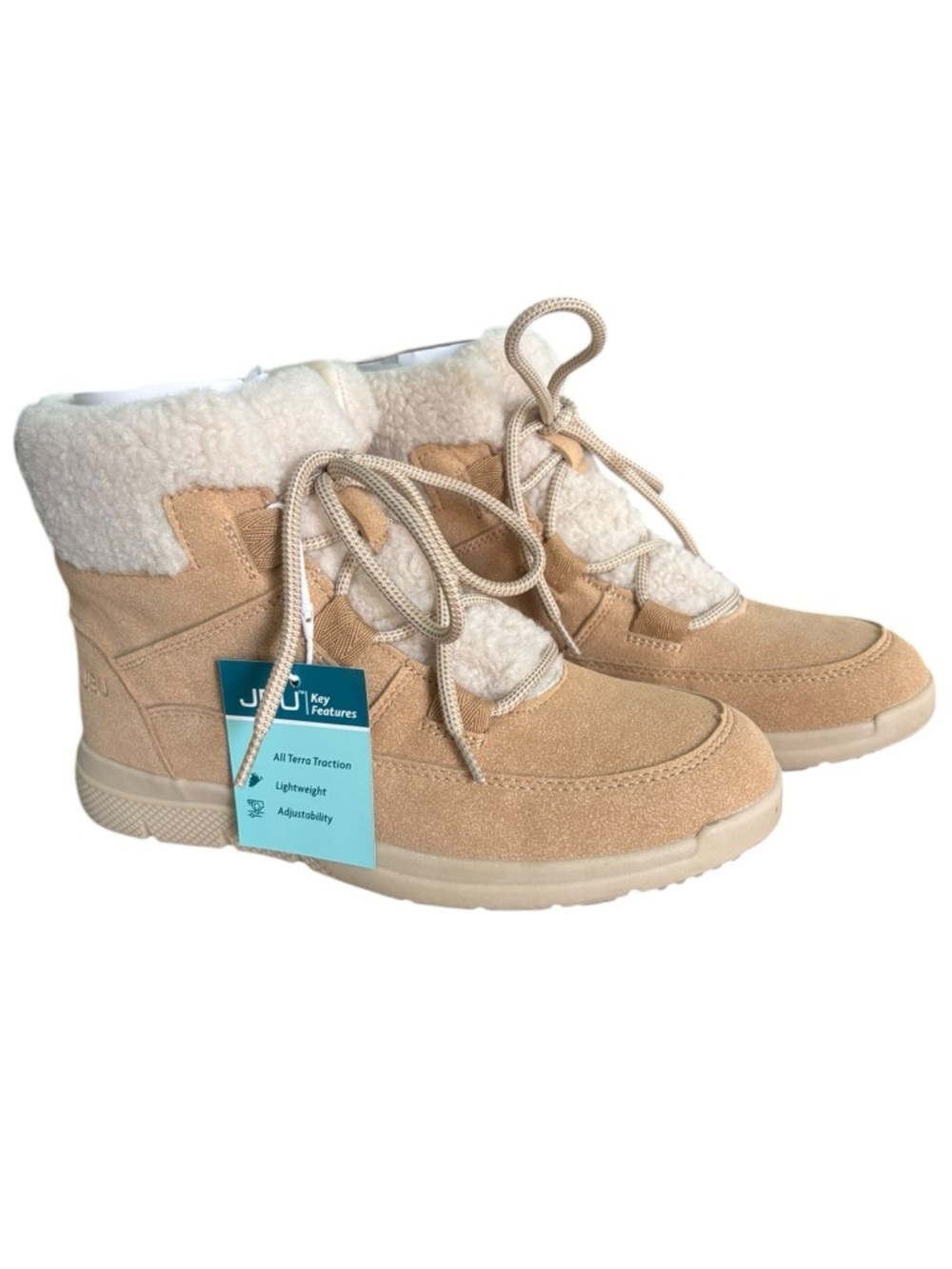 JBU Beige Suede-Look Sherpa Lace-Up Winter Boot - Picture 8 of 10